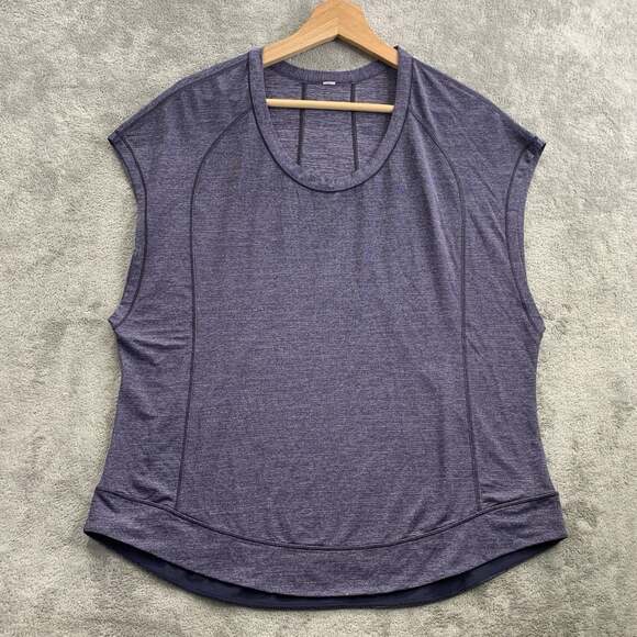 Lululemon Tops - Lululemon Pace Perfect Shirt Womens Large Heathered Midnight Navy Athleisure Gym